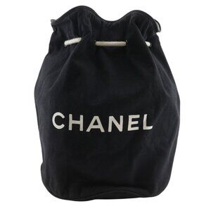 Chanel Pull Logo Drawstring Cotton Black Shoulder Bag